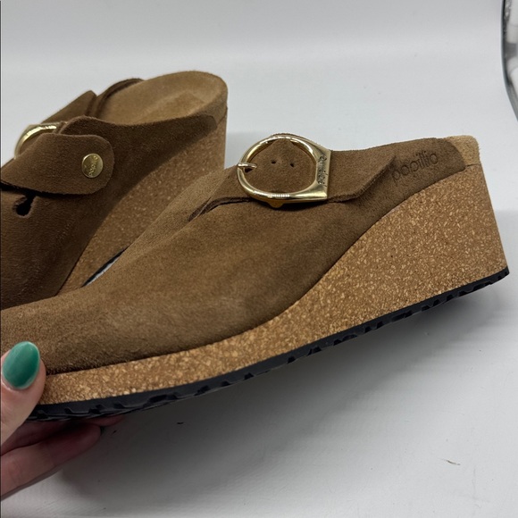 Birkenstock Papillio Fanny Ring-Buckle Suede Leather Clogs Dark Tea Brown - Picture 3 of 15